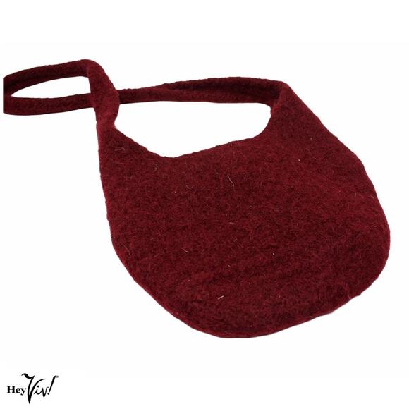 Vintage Felted Wool Purse Handbag Cross Body Bag in Red 10x8" - Hey Viv - Picture 2 of 5